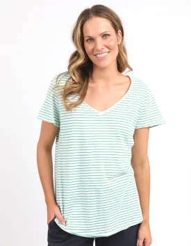 Remi Stripe Vee Tee White/Green Stripe