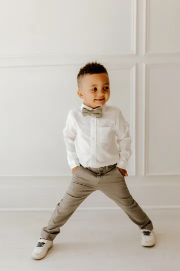 Sage Cotton Bow Tie with Vintage Tan Suspender Set