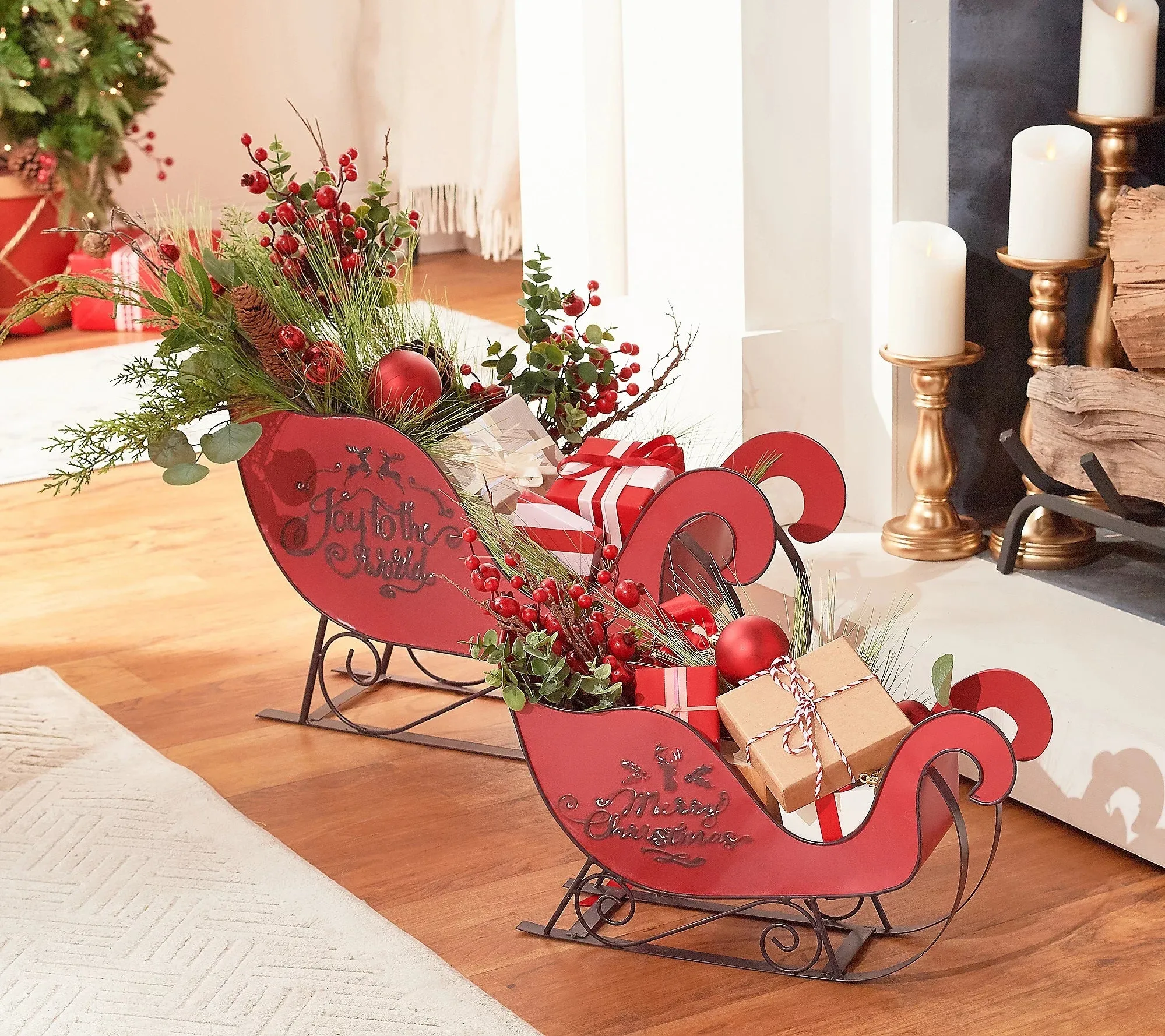 Set of 2 Nested Antiqued Metal Sleighs by Valerie, Red **Flaw