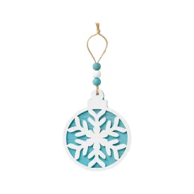 Teal Laser Snowflake Wood Ornament