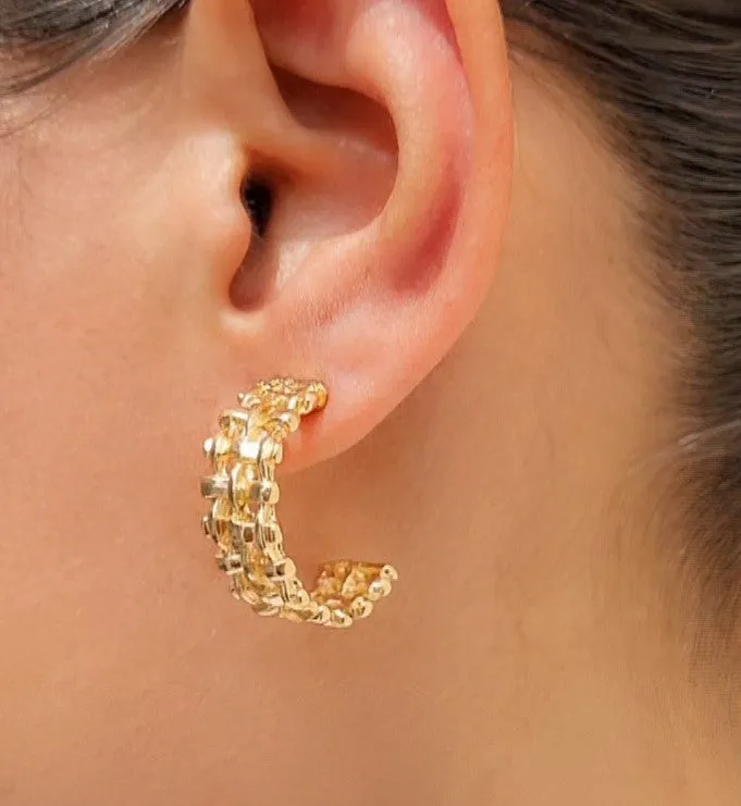 TFC Checkered Gold Plated Hoop Earrings