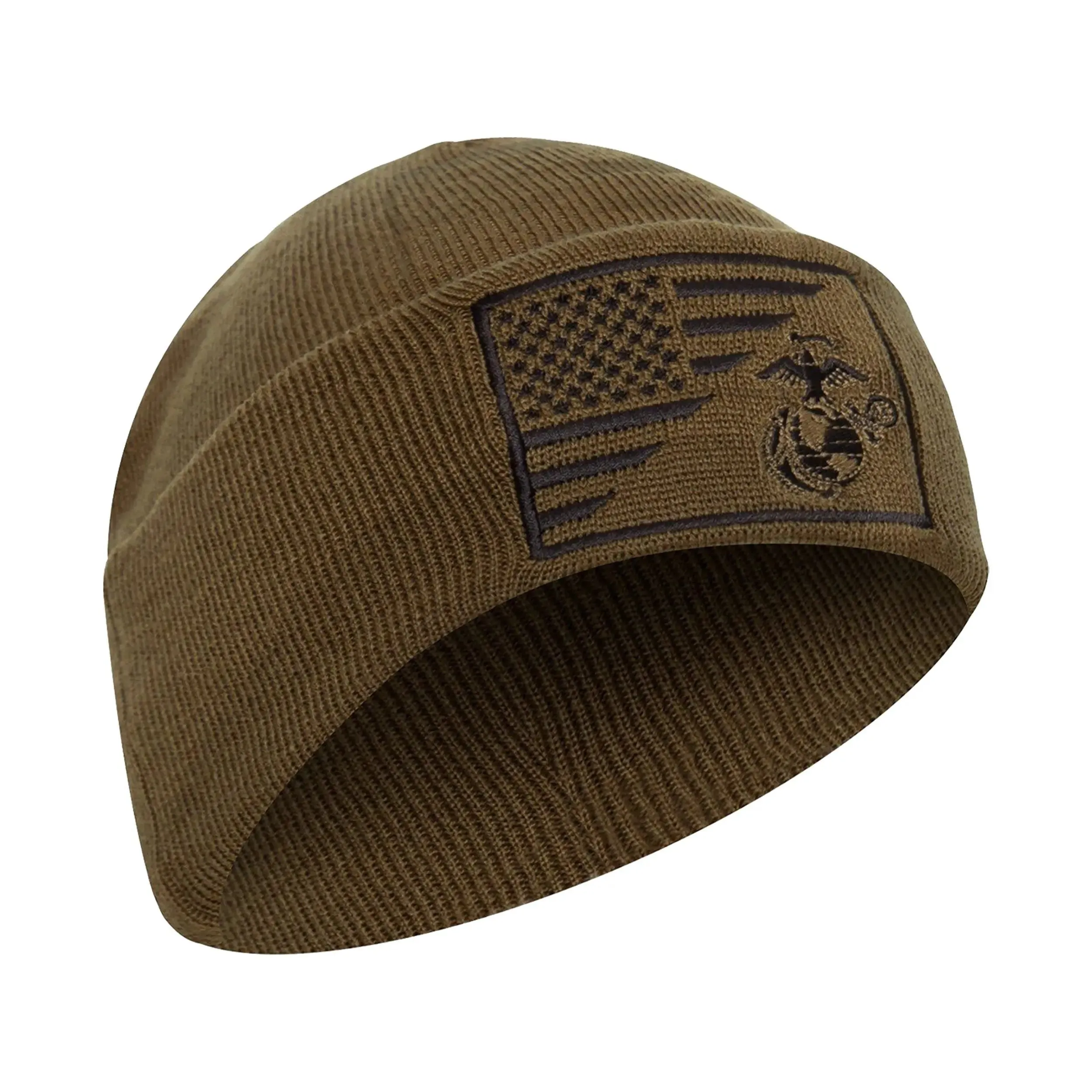 USMC Eagle, Globe & Anchor US Flag Coyote Knit Watch Cap