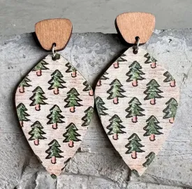 Wooden Christmas Tree Drop Earrings